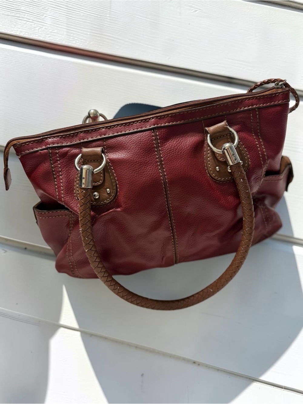 Relic Brand Trending Burgundy Handbag Braided Handles Silver Hardware